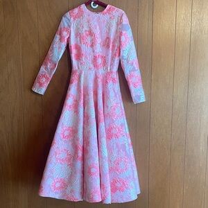 Christian Siriano Pink and White Floral Long Sleeve Dress